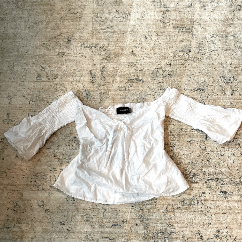 MinkPink Off the Shoulder Cotton Linen Top